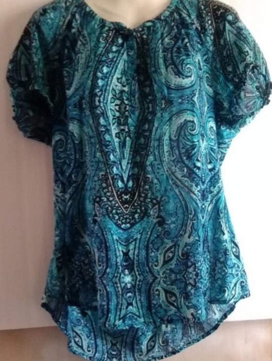 Izod Tops - Women's Teal Paisley Short-Sleeve Lightweight  Silky Soft Blouse